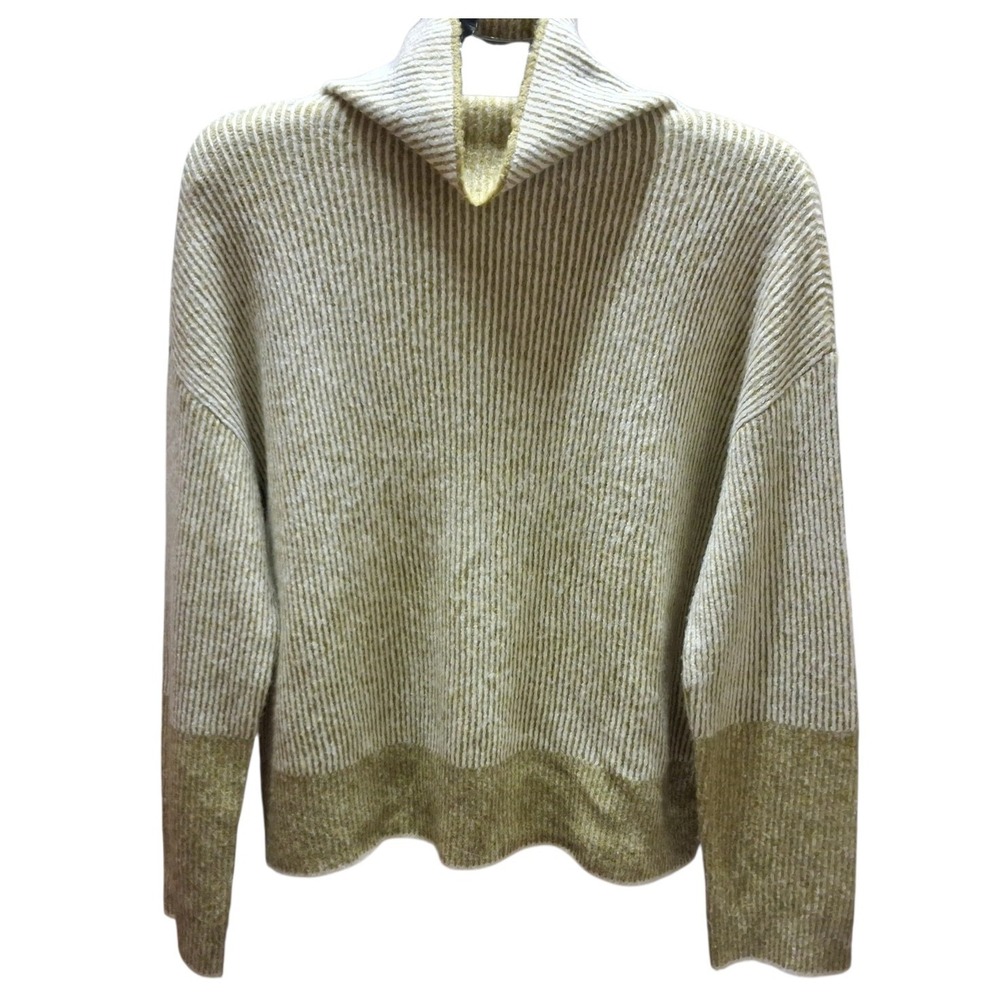 Calvin Klein Jeans Sweater Women M YellowCream Excellent Ribbed Split Turtleneck